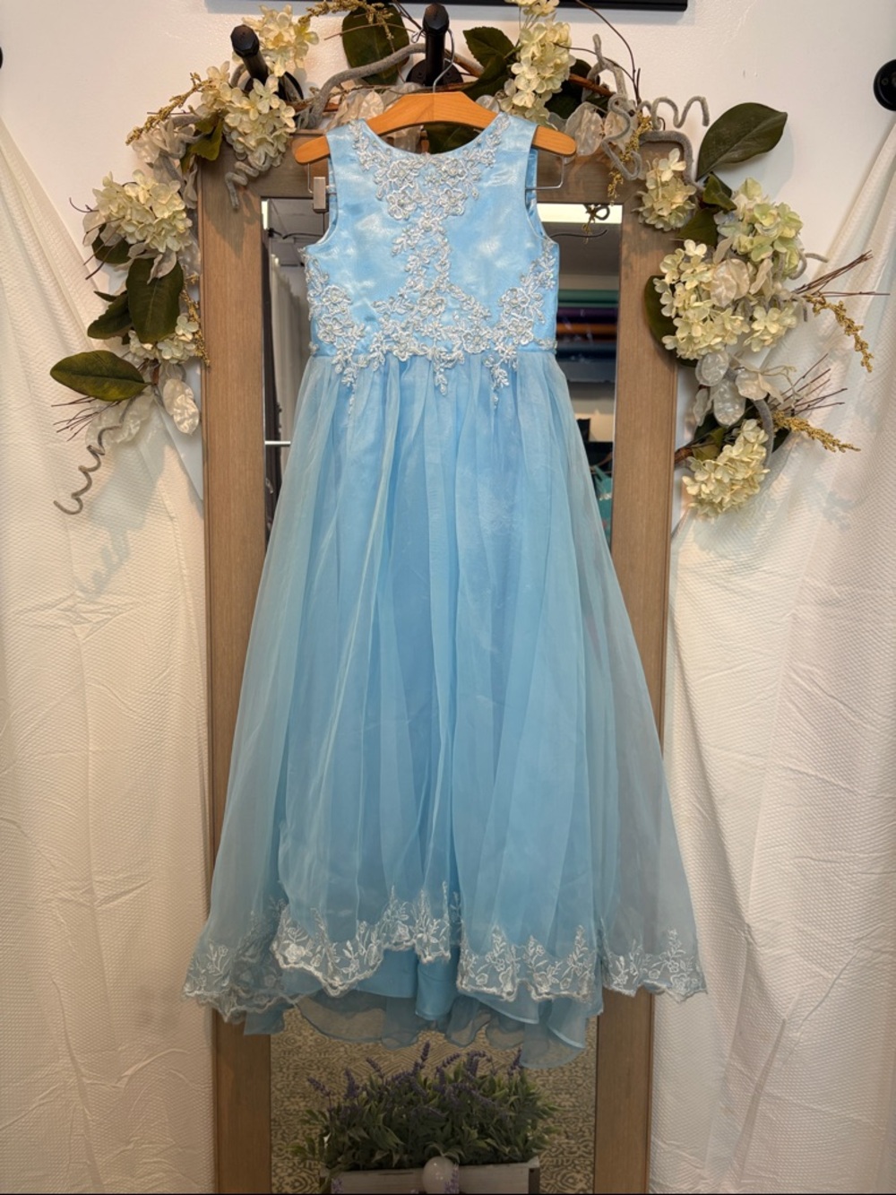 Light Blue Girls' Embroidered Tulle Dress - Brand